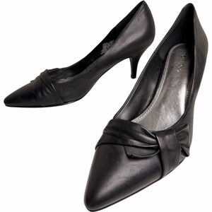 Maripe Mystic 152253 Black Leather Bow Pumps Women's 8M Pointed Toe Kitten Heels